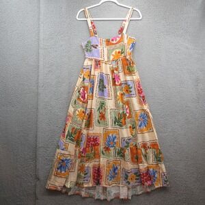 Paper Heart Dress Sleeveless XS Peach Floral Stamp Linen Blend Garden Plants